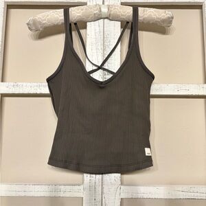 Vuori Olive Green Cross-Back Ribbed Tank Top